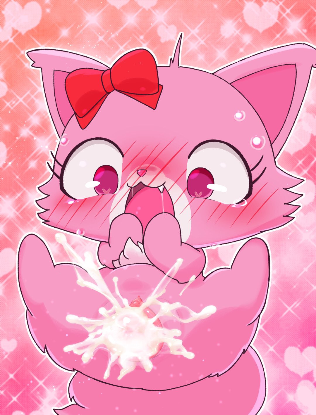 <3_eyes accessory anthro badwingm blush bodily_fluids chibi clitoris cum cum_in_pussy cum_inside domestic_cat duo excessive_cum excessive_genital_fluids felid feline felis female fluffy fluffy_tail fur garnet_(jewelpet) genital_fluids genitals hair_accessory hairclip heart hi_res invisible_penis jewelpet male male/female mammal moan orgasm persian_cat pink_body pink_eyes pink_fur pussy pussy_juice ribbons sanrio sex sparkles spread_legs spread_pussy spreading sweat tears