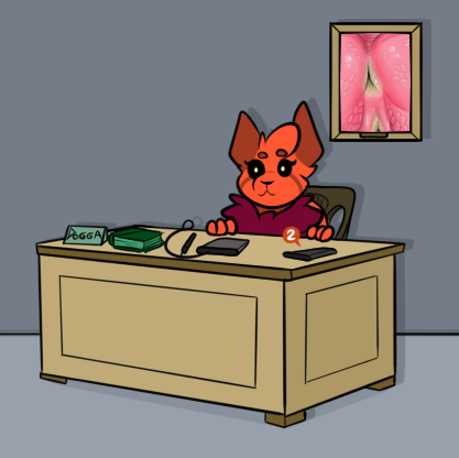 ambiguous_gender anthro anus black_sclera book canid canine canis chair dogga doggasaurio female furniture genitals hybrid low_res mammal meme orange_body phone photo_background picture_frame pink_body pussy scalie solo table tablet title_card wolf