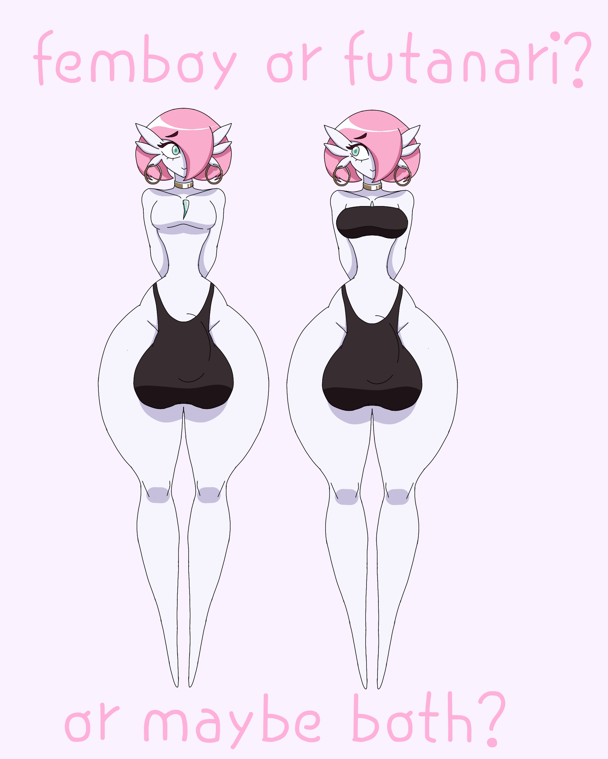 1boy, 1futa, balls, big balls, big penis, bottom heavy, duo, femboy, flaccid, full body, futanari, gardevoir, green eyes, huge balls, huge cock, huge hips, humanoid, humanoid penis, hung trap, hyper, hyper penis, intersex, male, male gardevoir, nintendo, nude, penis, pink hair, pokemon, pokemon (species), popa nsfw, standing, take your pick, thick thighs, white body, wide hips