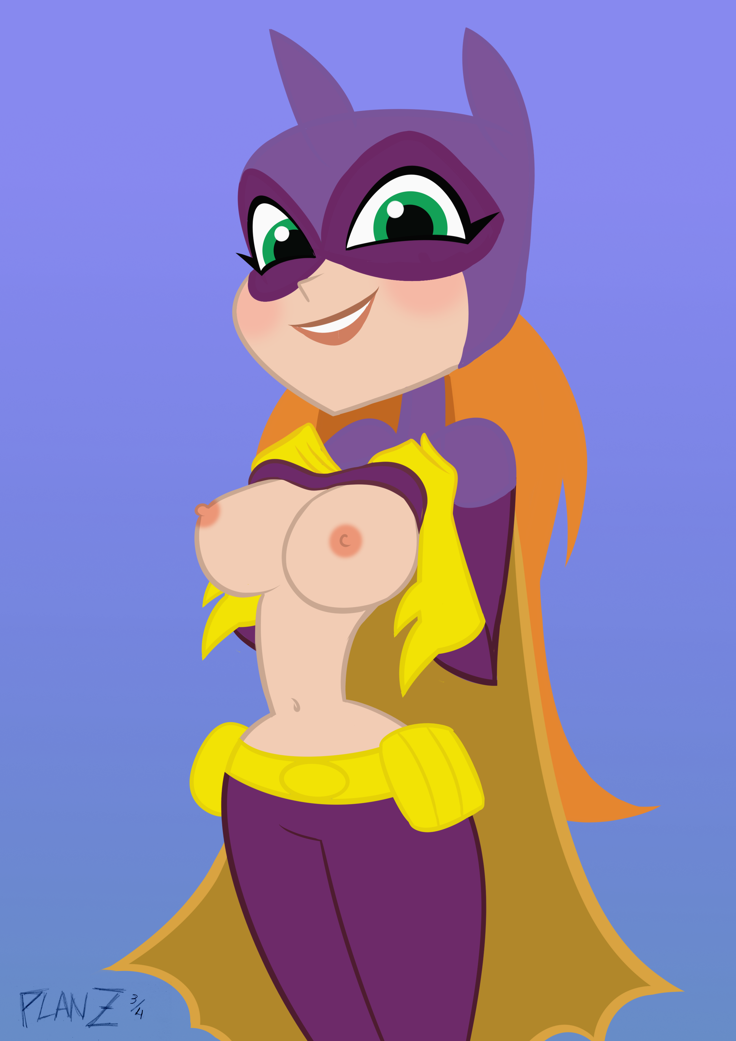 1girls, 2022, artist name, barbara gordon, batgirl, batgirl (barbara gordon), big breasts, blush, breasts, dc, dc comics, dc super hero girls, exposed breasts, female, female only, flashing, green eyes, green-eyed female, human, light skin, light-skinned female, long hair, long orange hair, long-haired female, looking at viewer, navel, newgrounds, orange hair, orange-haired female, planz34, showing breasts, smooth skin, solo, solo female, solo focus, superheroine, thick thighs, wide hips