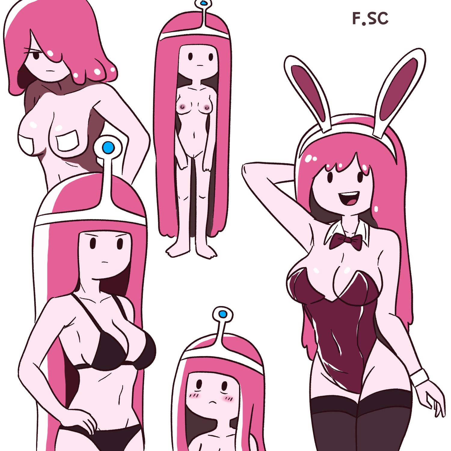 2022, adventure time, blush, breasts, bunny ears, bunnysuit, cartoon network, cleavage, female, female only, fizzyspidercider, nipples, nude, pasties, pink body, pink hair, princess bubblegum, pussy, swimsuit, thighhighs, thighs