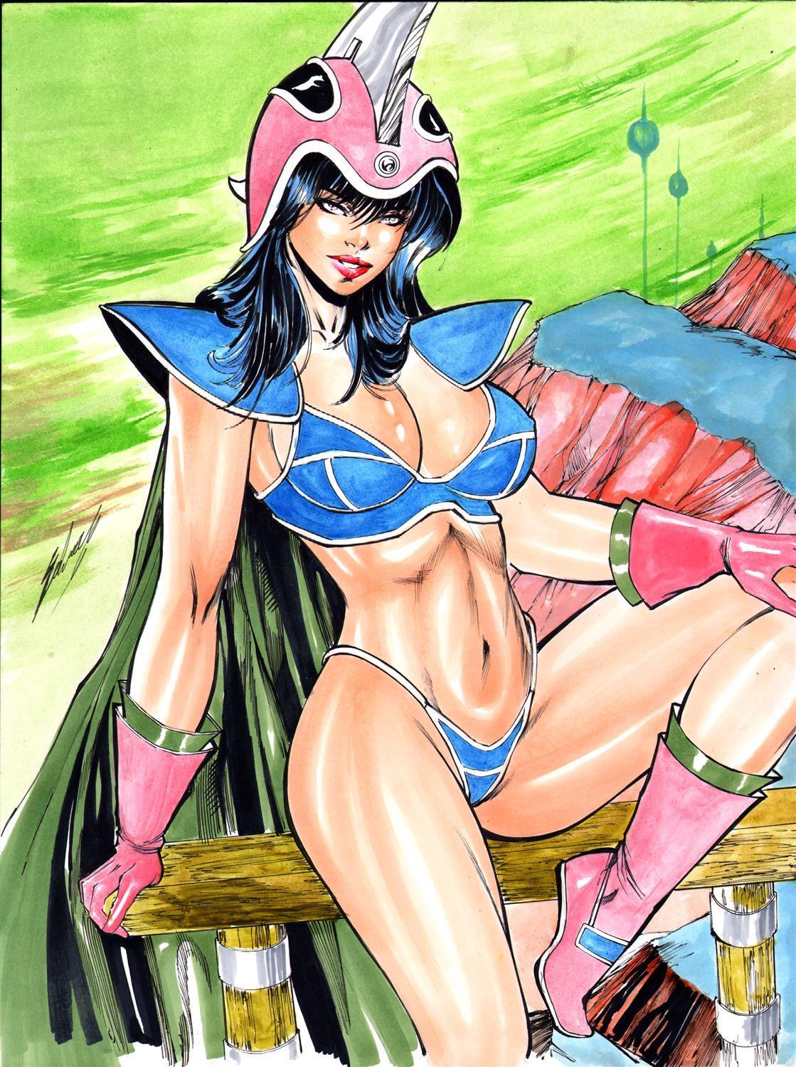 1girls black_hair blue_thong breasts bulging_breasts busty chichi curvaceous curvy_body curvy_female curvy_figure dragon_ball ed_benes_studio ednardo_ferreira female_focus female_only helmet long_boots long_hair looking_at_viewer milf seductive_eyes seductive_look signature tagme toei_animation voluptuous voluptuous_female