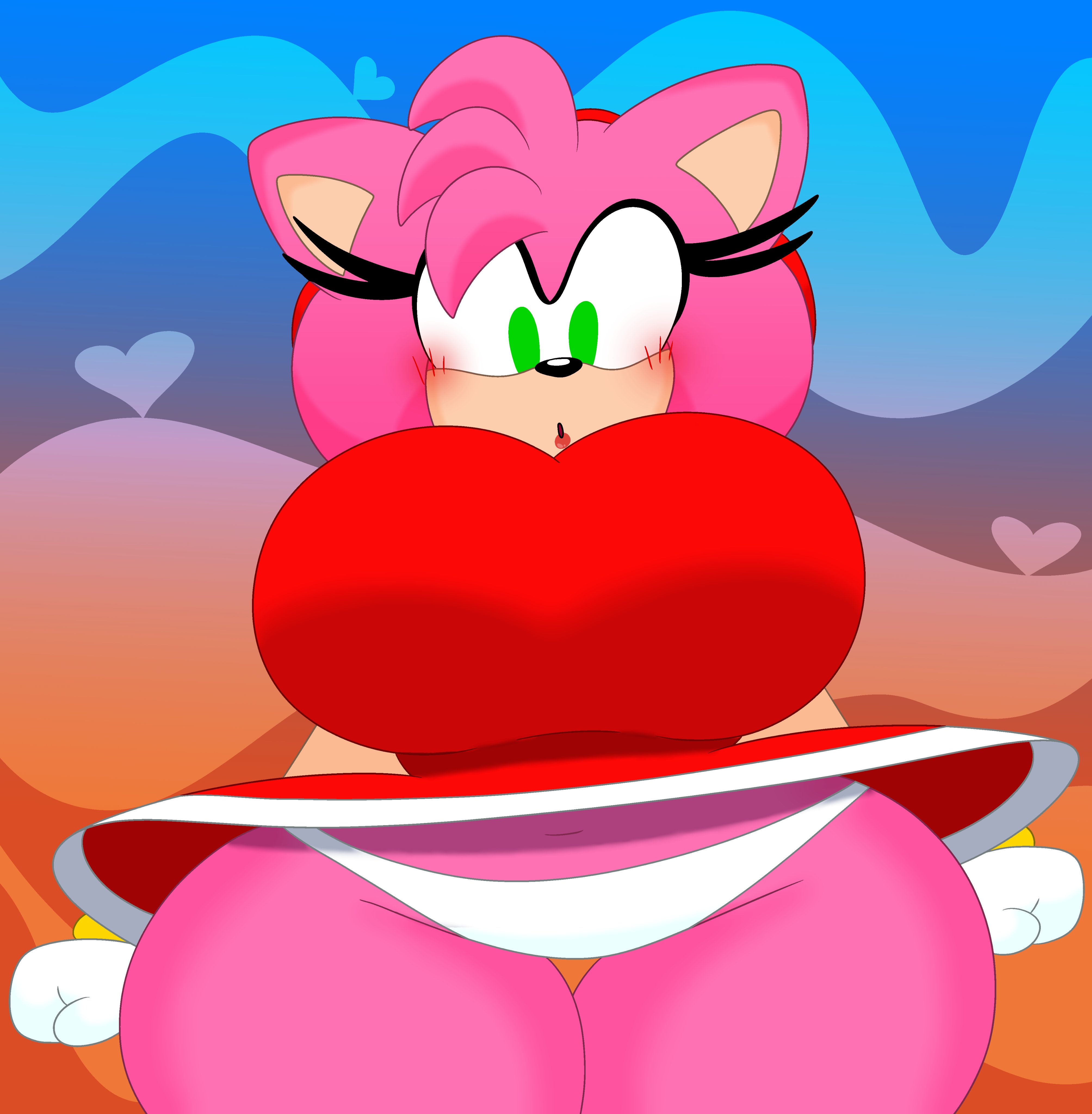 1girls, 3barts, amy rose, anthro, big breasts, breasts, busty, clothing, dress, female, female only, green eyes, hedgehog, huge breasts, large breasts, looking at viewer, looking down, panties, pink hair, pink skin, sega, solo, sonic (series), sonic the hedgehog (series), thick thighs, wide hips