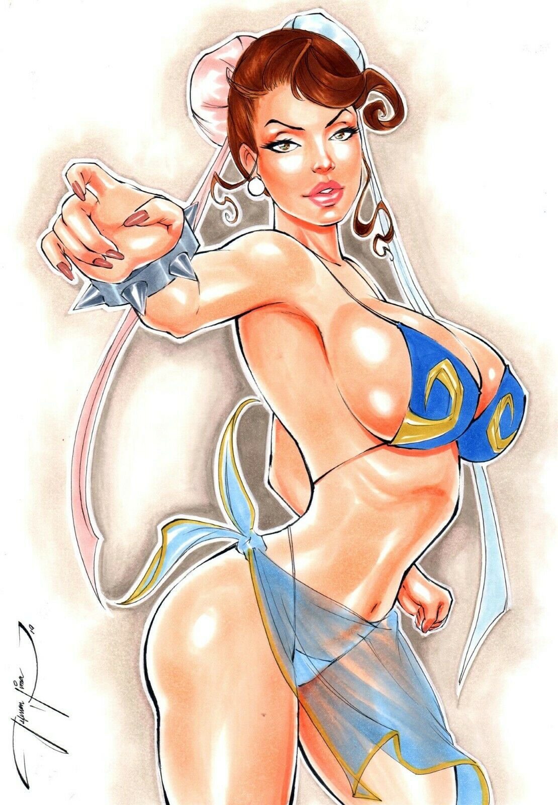 1girls big_boobs big_breasts brown_hair bulging_breasts capcom chinese_clothes chinese_dress chun-li curvaceous curvy_body curvy_female curvy_figure ed_benes_studio erect_nipples hairbuns jeferson_lima looking_at_viewer milf nipple_bulge seductive_eyes seductive_look solo_female solo_focus street_fighter tagme thong voluptuous_female