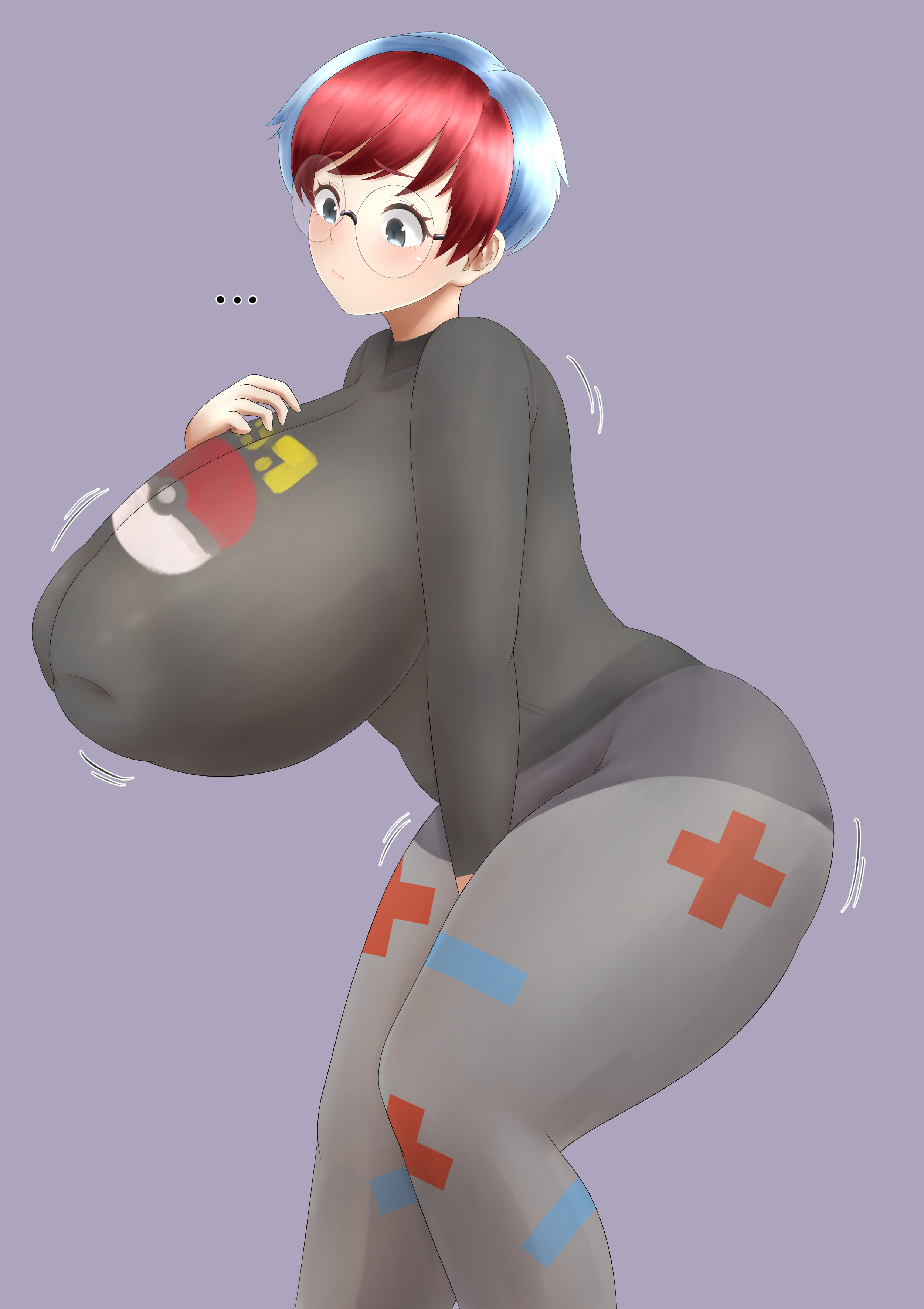 1girls, alternate body type, alternate breast size, big breasts, breasts, busty, curvaceous, curvy, curvy body, curvy female, female, female focus, game freak, glasses, huge breasts, hyper breasts, large breasts, mhaknow, nintendo, painted clothes, penny (pokemon), pokemon, pokemon sv, round glasses, short hair, team star, thick thighs, thighs, very short hair, voluptuous