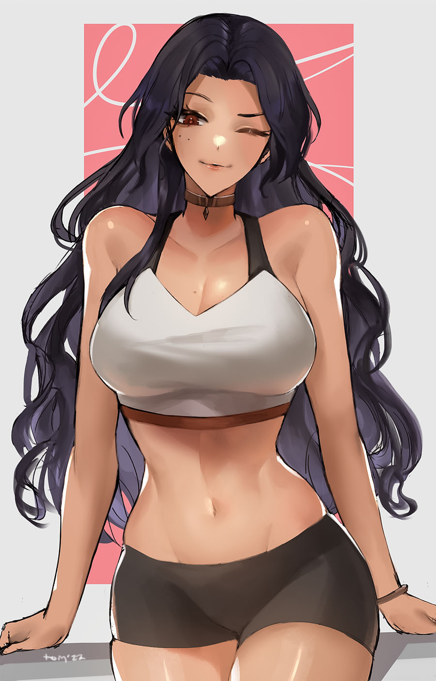 1girls, 2022, big breasts, breasts, curvaceous, curvy body, curvy female, curvy figure, dark skin, dark-skinned female, female, female only, fit, fit female, fully clothed, gym clothes, hourglass figure, large breasts, long hair, looking at viewer, milf, mommy kink, navel, nijisanji, nijisanji en, scarle yonaguni, seductive eyes, seductive look, short shorts, shorts, slim waist, solo, solo female, solo focus, tagme, tight clothing, tommy (kingdukeee), very long hair, violet hair, virtual youtuber, voluptuous, voluptuous female, wide hips