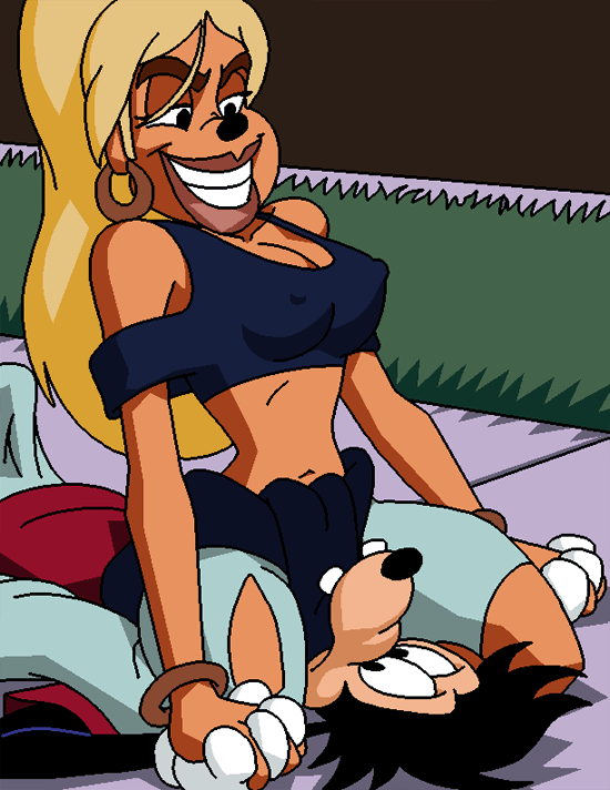 1boy 1girls a_goofy_movie anthro big_breasts blonde_hair breasts busty cleavage dboy disney eyelashes eyes female furry goof_troop hair hips hourglass_figure legs light-skinned_female light_skin lisa_(a_goofy_movie) max_goof straight thighs voluptuous