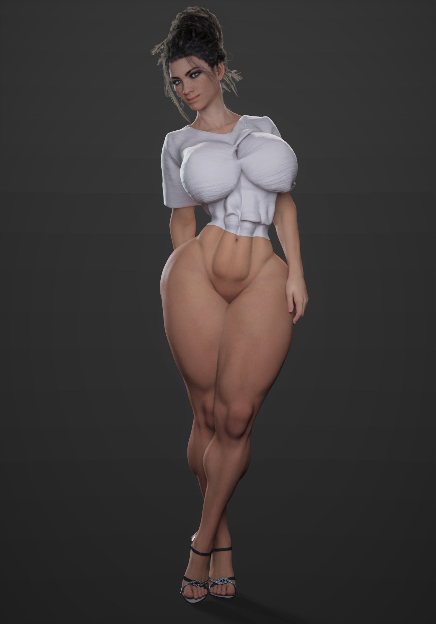 1girls, 3d, ass, audrix, big ass, big breasts, bottomless, bottomless female, breasts, brown eyes, brown hair, cd projekt red, cyberpunk 2077, female, female only, high heels, panam palmer, solo, solo female, tan-skinned female, thick thighs, tied hair