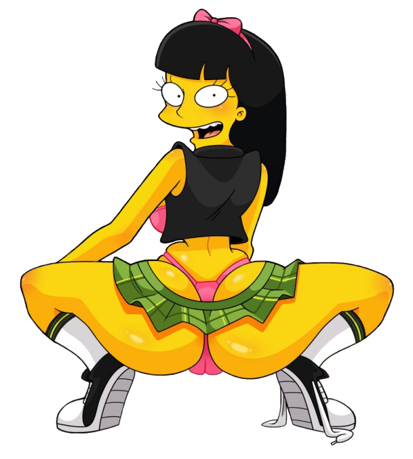 1girls adult aged_up ass_cleavage black_hair butt_crack grown_up jessica_lovejoy pink_ribbon pink_thong shoes shoes_untied the_simpsons twerking vercomicsporno