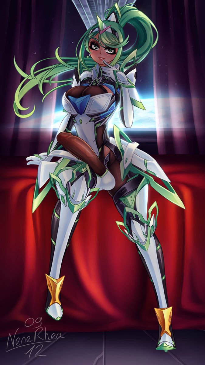 1futa armor balls big_penis breasts clothed clothing erection erection_under_clothes fully_clothed futa_only futanari green_hair human light-skinned_futanari light_skin long_hair nenerhea penis penis_under_pantyhose pneuma_(xenoblade) solo standing xenoblade_(series) xenoblade_chronicles_2