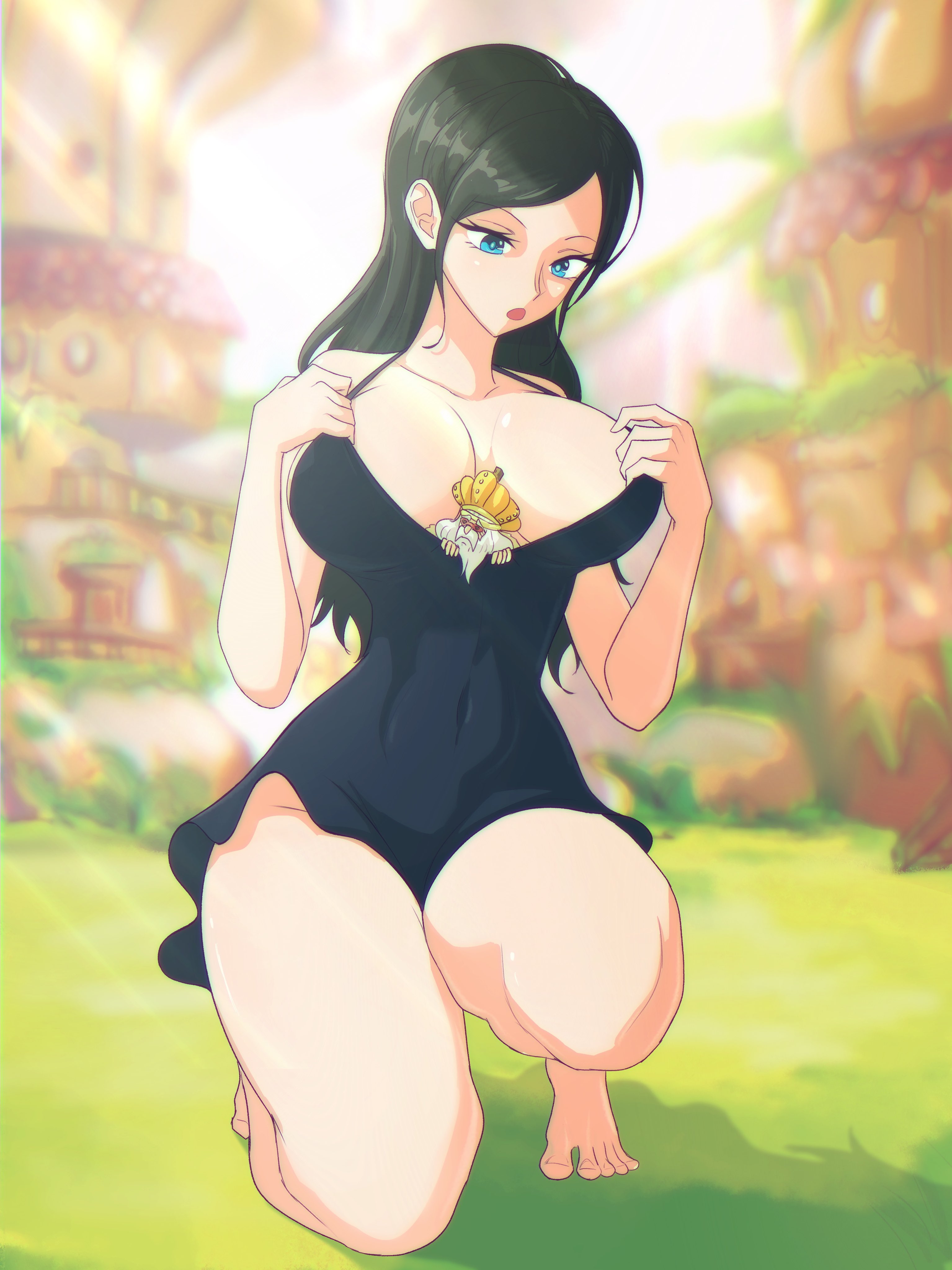 1girls, big breasts, black hair, black-haired female, breasts, dress, dressrosa, female, long hair, male, nico robin, one piece, opalisart, post-timeskip