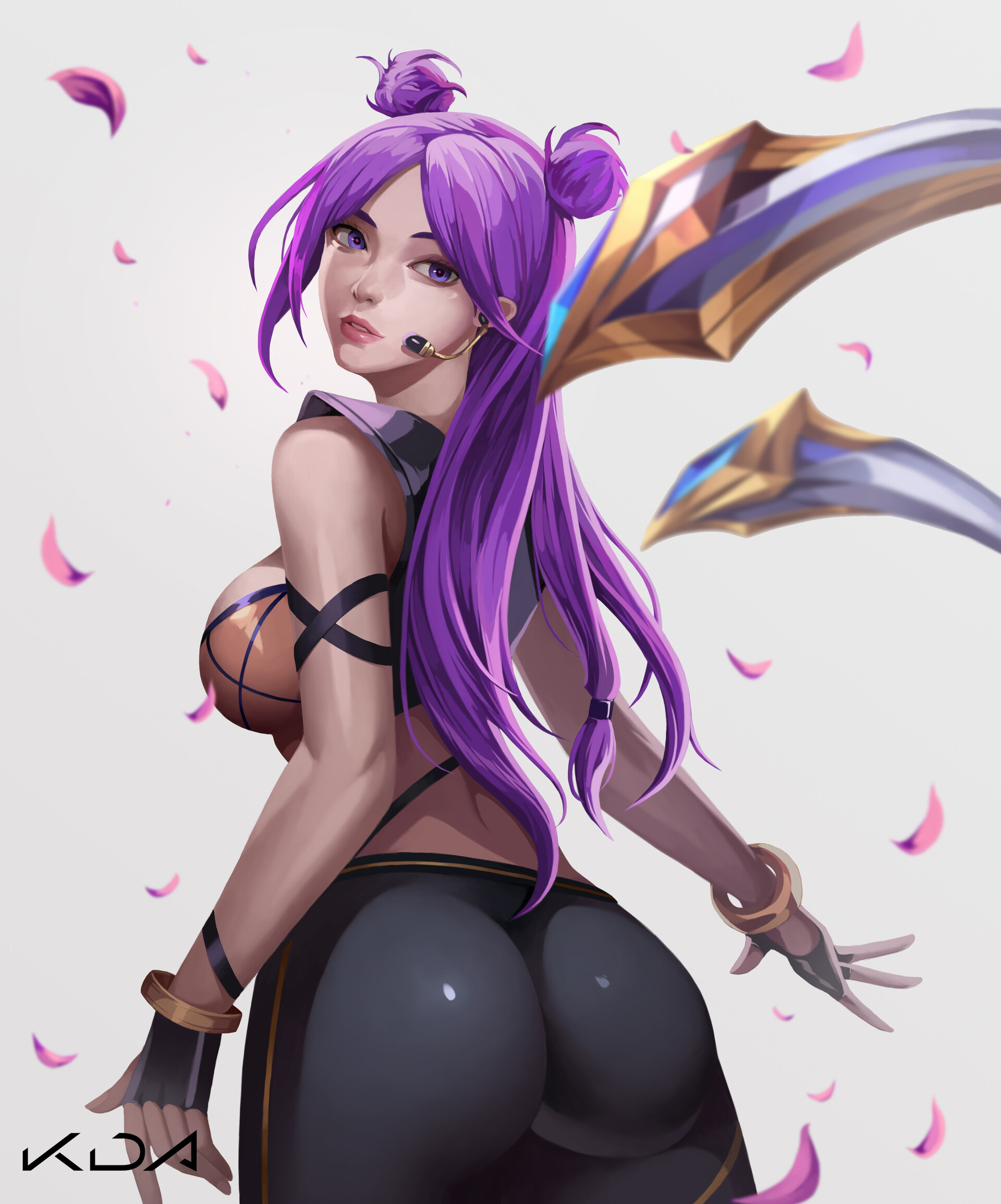 ass, big ass, big breasts, breasts, clover7, female, k/da kai'sa, k/da series, kai'sa, league of legends, leggings, letsbe, looking at viewer, purple eyes, purple hair, riot games
