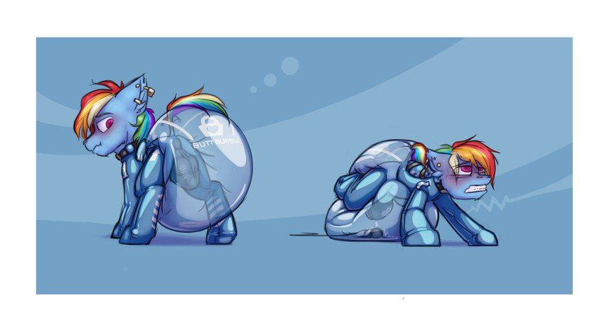 bulge, desperation, diaper, female, inflatable, krd, latex, my little pony, orgasm denial, rainbow dash (mlp), rubber, vibrator