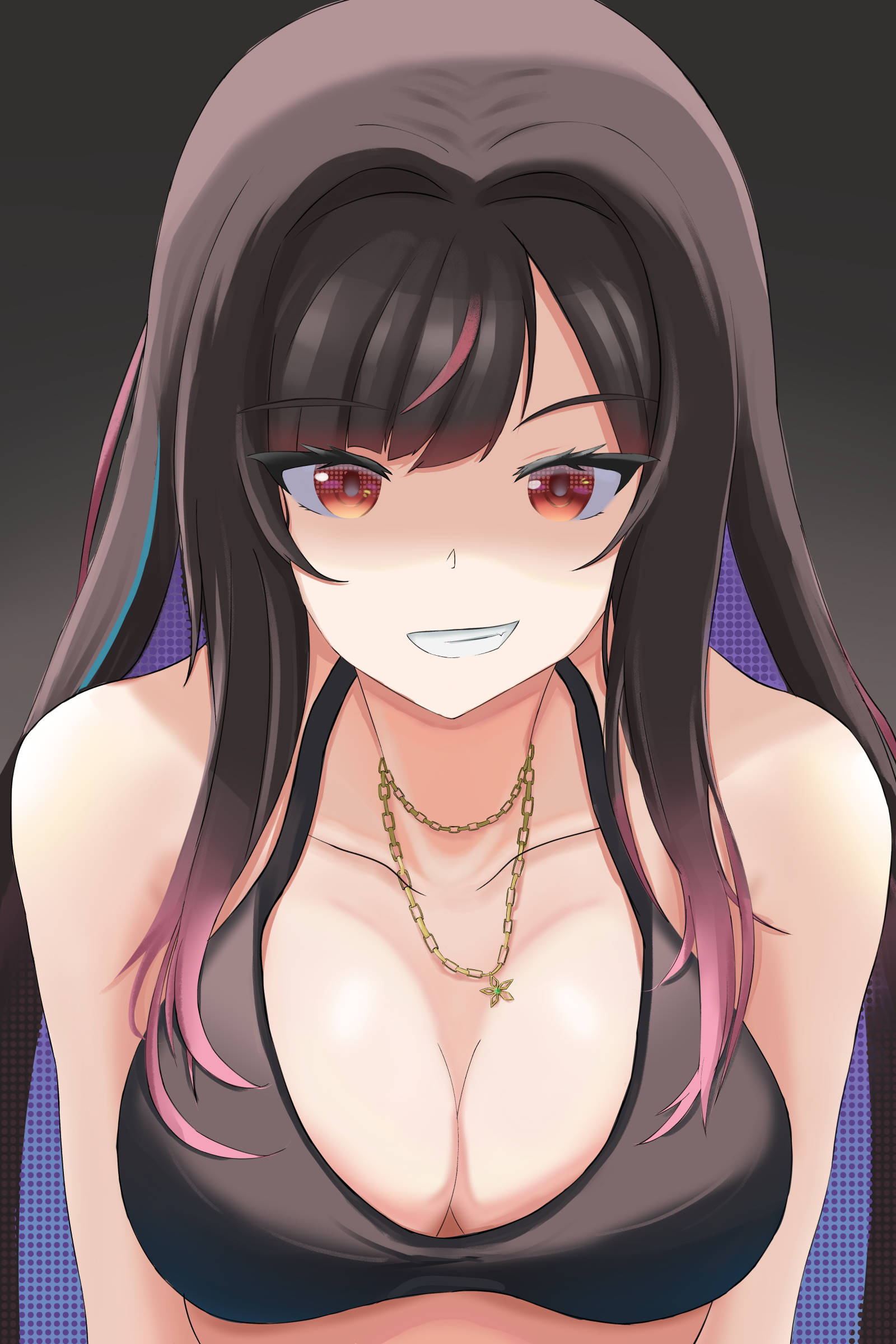 1girls, big breasts, black hair, breasts, female, female focus, hana yomeguri, indie virtual youtuber, light skin, light-skinned female, long hair, long-haired female, looking at viewer, no bra, solo, solo female, solo focus, twitch, twitter, two-tone hair, virtual youtuber, white body, white skin, youtube, youtuber, yuumi art