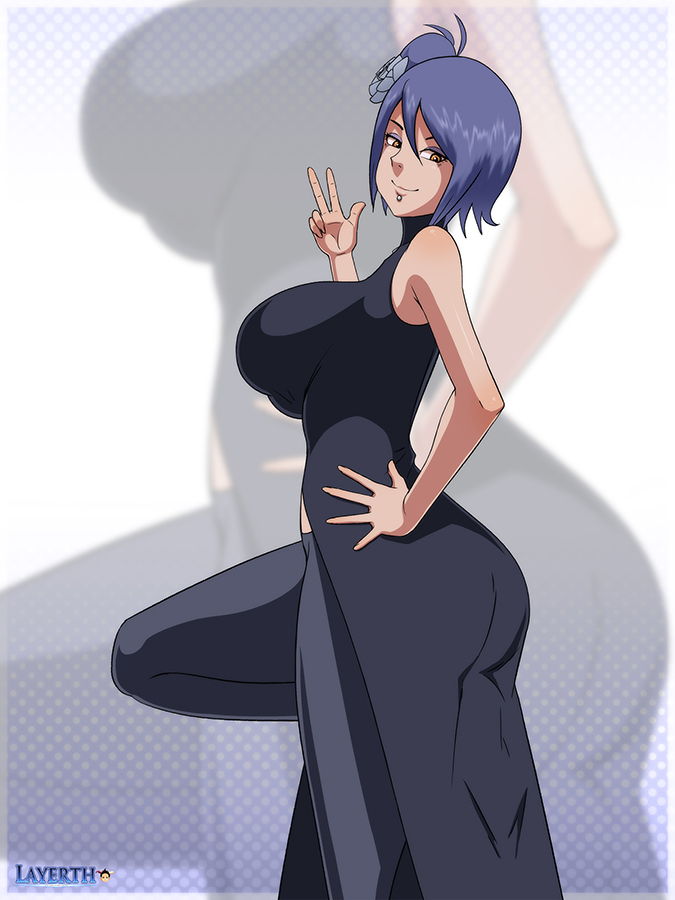 1girls, ass, big ass, big breasts, blue hair, breasts, dress, eyeshadow, female, female only, flower, flower in hair, fully clothed, konan, labret piercing, layerth, leg lift, leg up, long hair, looking at viewer, makeup, mascara, naruto, naruto (series), naruto shippuden, orange eyes, pants, piercing, pose, posing, raised leg, revealing clothes, round ass, side view, sideboob, smile, solo, solo focus, tight clothing, v, v sign, voluptuous, zoom layer