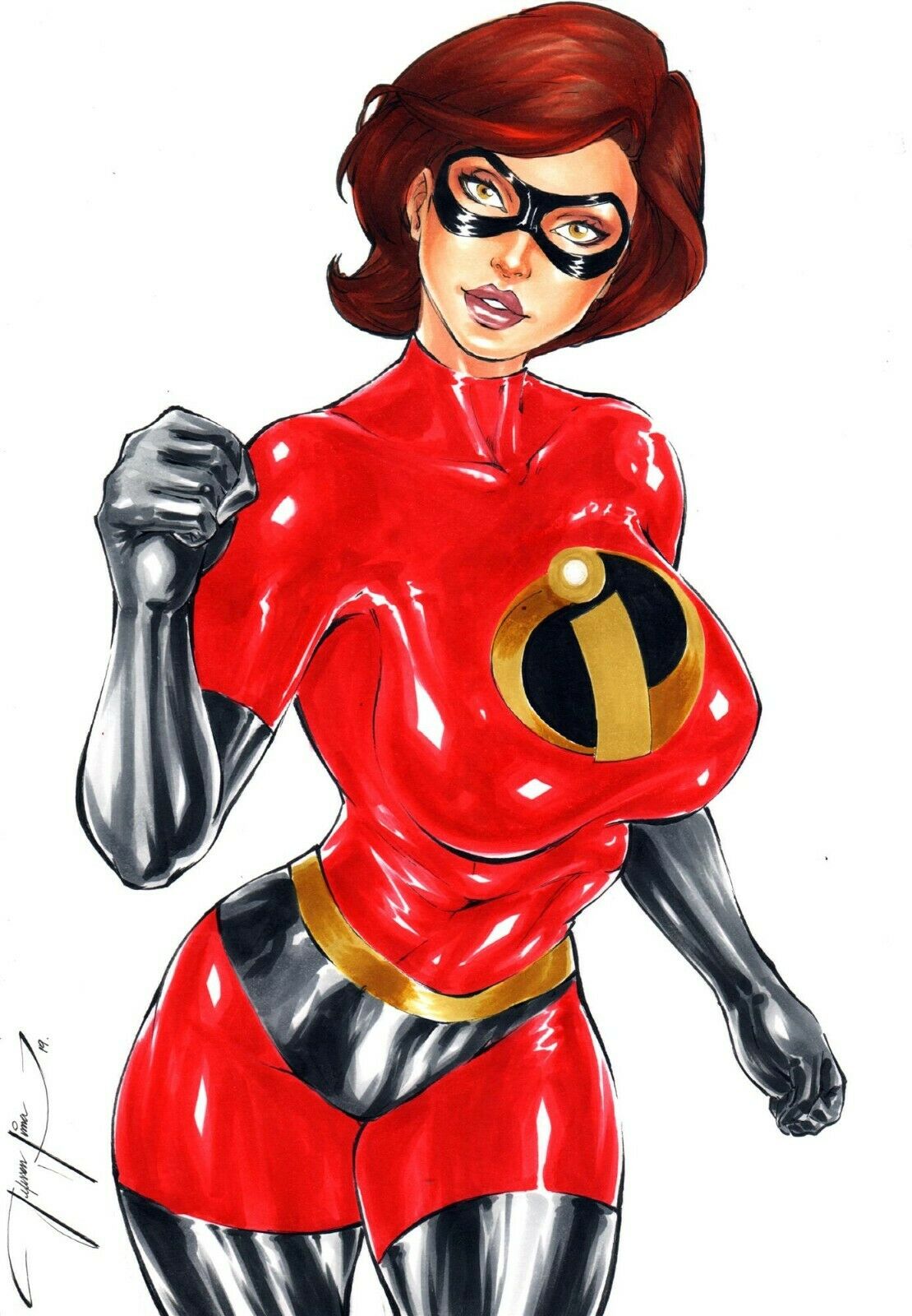 1girls big_breasts curvaceous curvy_body curvy_female curvy_figure disney ed_benes_studio elastigirl female_focus female_only helen_parr jeferson_lima latex_suit looking_at_viewer milf pixar seductive_eyes seductive_look short_hair skin_tight smooth_skin solo_female solo_focus superheroine tagme the_incredibles the_incredibles_2 thunder_thighs voluptuous_female