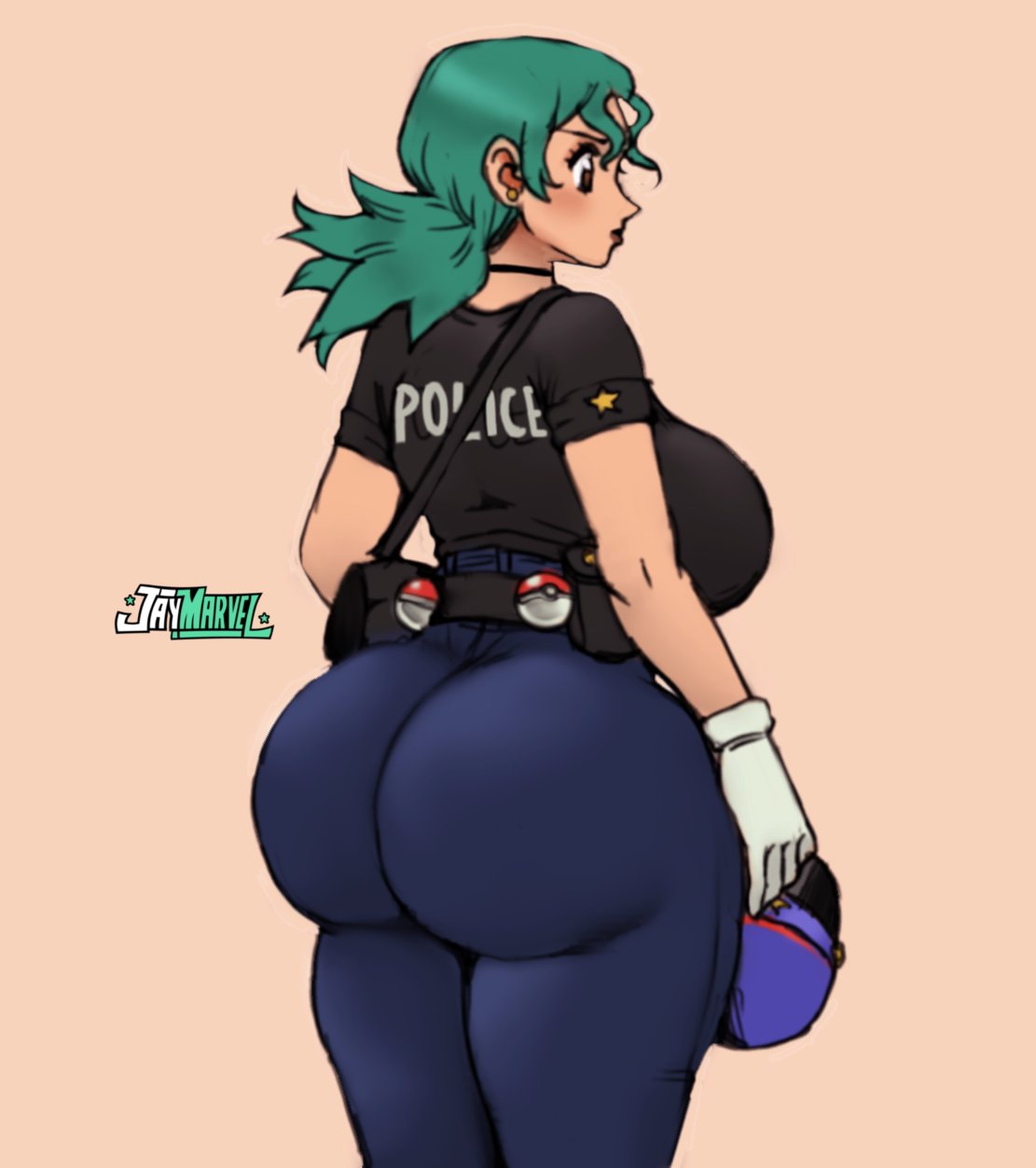 1girls ass belt big_ass big_breasts breasts clothing dat_ass doodle female female_only game_freak green_hair handwear hat huge_ass human jay-marvel meme nintendo officer_jenny_(pokemon) pale_skin pokemon pokemon_(game) pokemon_xy police police_hat police_officer police_uniform policewoman redraw redrawn sideboob solo solo_female thicc_french_policewoman thicc_french_policewoman_(cosplay) thighhighs thighs tight_clothing tight_pants