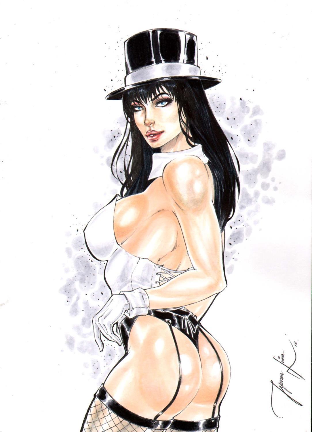 1girls ass big_breasts black_hair black_hat black_top_hat blue_eyes blue_eyes_female breasts bulging_boobs bulging_breasts collar color curvaceous curvy_body curvy_female curvy_figure dat_ass dc dc_comics detached_collar ed_benes_studio erect_nipples female_ass gloves hat homo_magi jeferson_lima justice_league justice_league_unlimited large_breasts latex_thong_leotard long_hair looking_at_viewer magician magician_hat milf nipples_visible_through_clothing no_bra oppai pinup seductive_eyes seductive_look sideboob solo_female stockings top_hat voluptuous voluptuous_female white_collar white_corset white_gloves zatanna zatanna_zatara