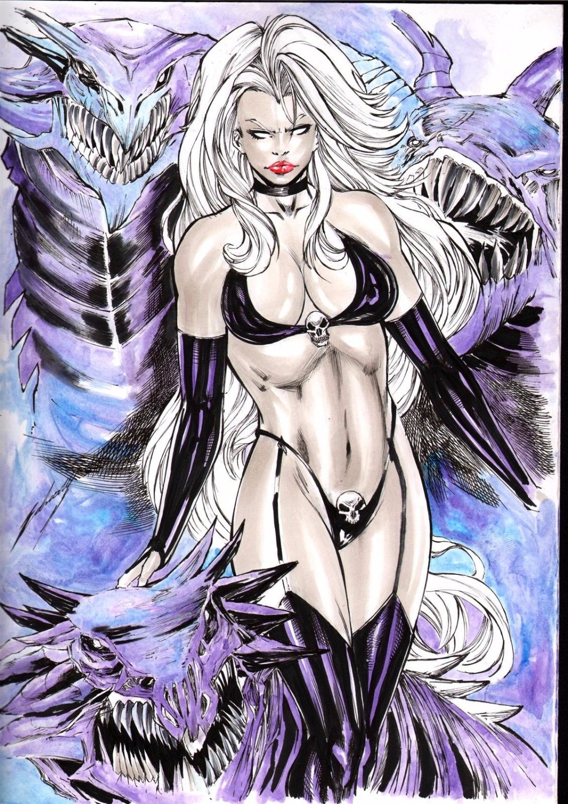 1girls big_breasts busty chaos_comics coffin_comics curvaceous curvy_body curvy_female curvy_figure ed_benes_studio ednardo_ferreira female_focus female_only lady_death latex_bra long_hair looking_at_viewer milf queen_of_the_dead solo_female tagme thighhighs thong voluptuous voluptuous_female white_hair white_skin