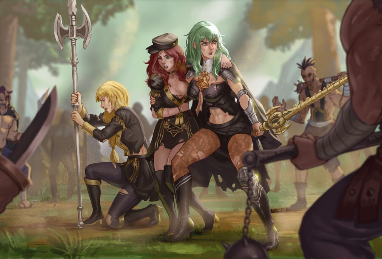 3girls adoohay ambush arm_around_shoulders axe bad_end bangs bare_midriff bare_thighs blonde_hair blood blue_eyes boots braid braided_ponytail breasts brown_hair byleth_(fire_emblem) byleth_(fire_emblem)_(female) captured cleavage day defeated defeated_heroine dorothea_arnault enlightened_byleth_(female) evil_grin evil_smile exhausted female femsub fire_emblem fire_emblem:_three_houses frown garreg_mach_monastery_uniform green_eyes green_hair grin hat heavy_breathing imminent_rape ingrid_brandl_galatea injury knife large_breasts leggings lipstick long_hair male maledom medium_breasts medium_hair messy_hair midriff midriff_baring_shirt multiple_boys multiple_girls muscular_male nail_polish nintendo one_eye_closed outdoors pantyhose party_wipe rape red_lips red_lipstick red_nails scar shirt shorts skirt slave smile spoils_of_war surrounded sword sword_of_the_creator teal_hair thighs torn_clothes weapon