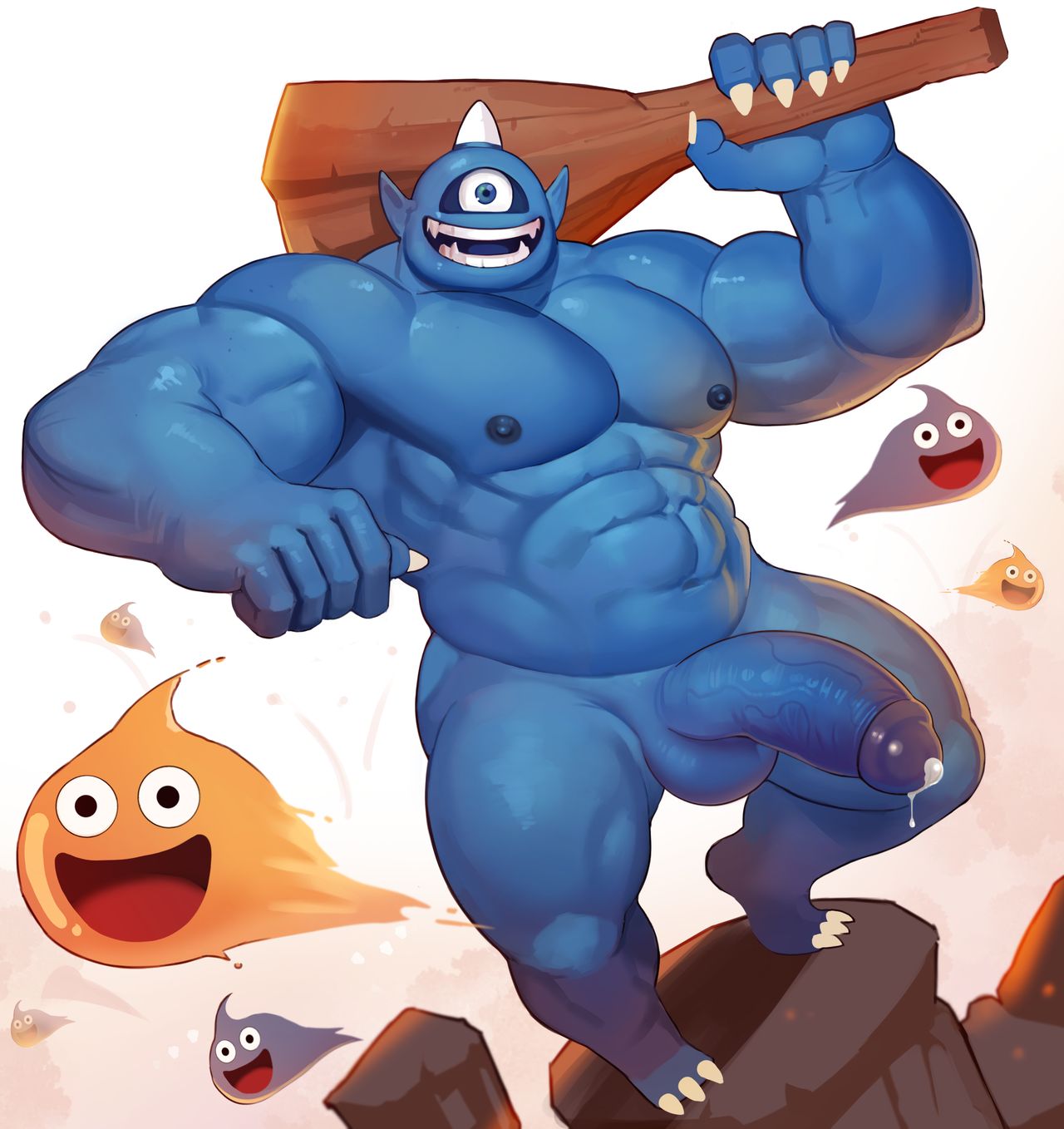 1boy balls bara big_balls big_penis completely_nude cum cyclops cyclops_(dragon_quest) dragon_quest dsharp_k male male_only muscles muscular muscular_male muscular_male_only nipples penis precum solo