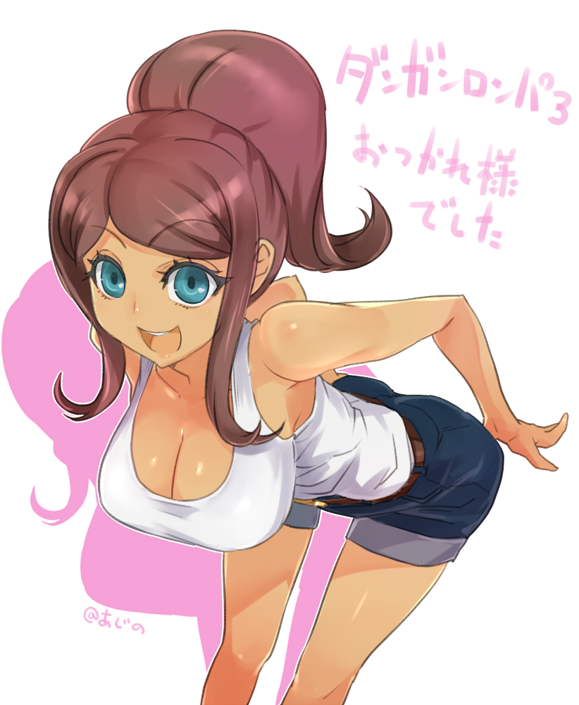 asahina aoi, bending over, big boobs, breasts, cleavage, danganronpa, danganronpa 1, danganronpa: trigger happy havoc, female, female only, hiraki-ajino, large breasts, shorts, smooth skin, tank top