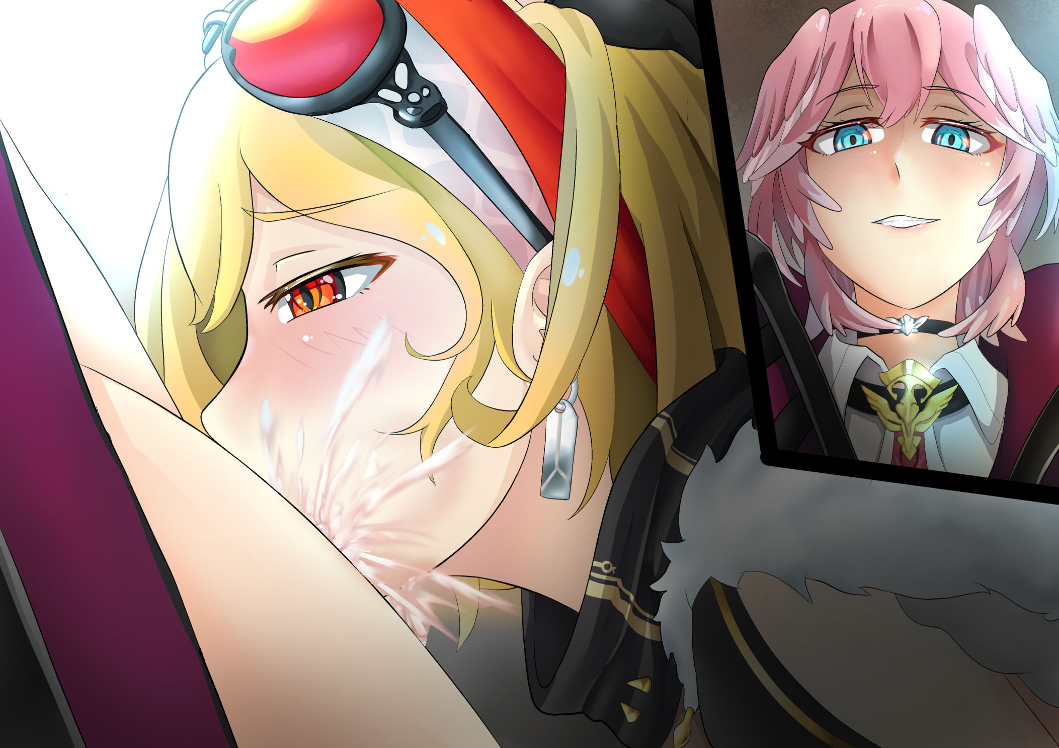 1futa, 1girls, blonde hair, blowjob, blue eyes, blush, clothed, clothed sex, clothing, cum, cum in mouth, cum inside, deepthroat, earrings, ejaculation, evil grin, fellatio, female, femsub, fully clothed, futa on female, futadom, futanari, glasses on head, hololive, hololive indonesia, hololive indonesia holoh3ro, hololive japan, holox, human, intersex, kaela kovalskia, light skin, light-skinned female, light-skinned futa, looking down, neckwear, oral, penis, penis in mouth, pink hair, rakata harjuna, red eyes, sex, short hair, takane lui, virtual youtuber