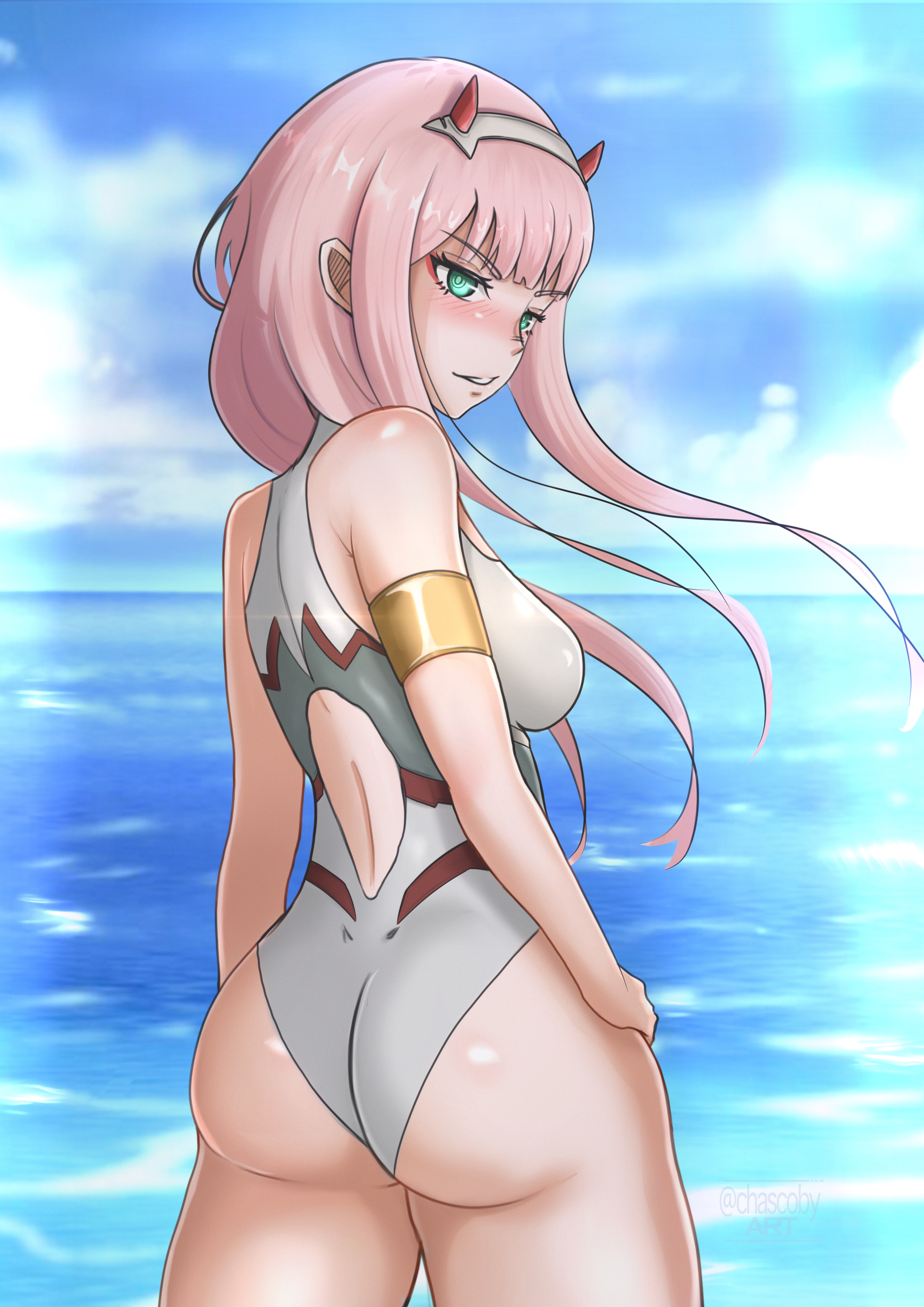 1girls, big breasts, breasts, chascoby, darling in the franxx, female, solo, zero two (darling in the franxx)