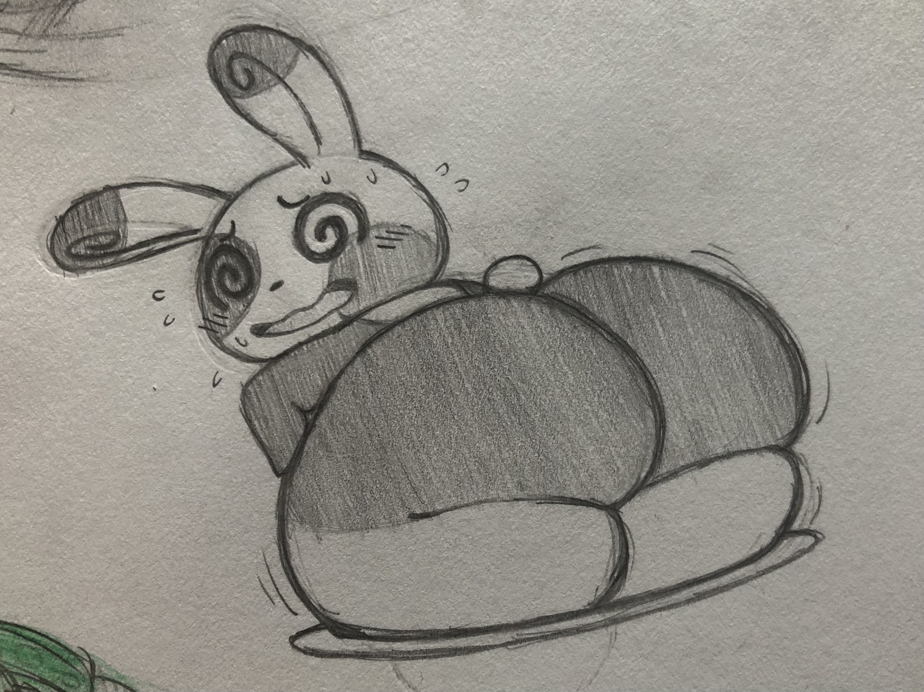 absurd res, ambiguous gender, anthro, ass, big ass, big butt, blush, bodily fluids, generation 3 pokemon, hi res, huge ass, huge butt, looking back, mammal, nervous, nervous smile, nintendo, nude, open mouth, overweight, pokemon, pokemon (species), sketch, slightly chubby, solo, spinda, spiral eyes, spots, stuck, sweat, tail tuft, thick thighs, tongue, traditional media (artwork), tuft, video games, zlut385