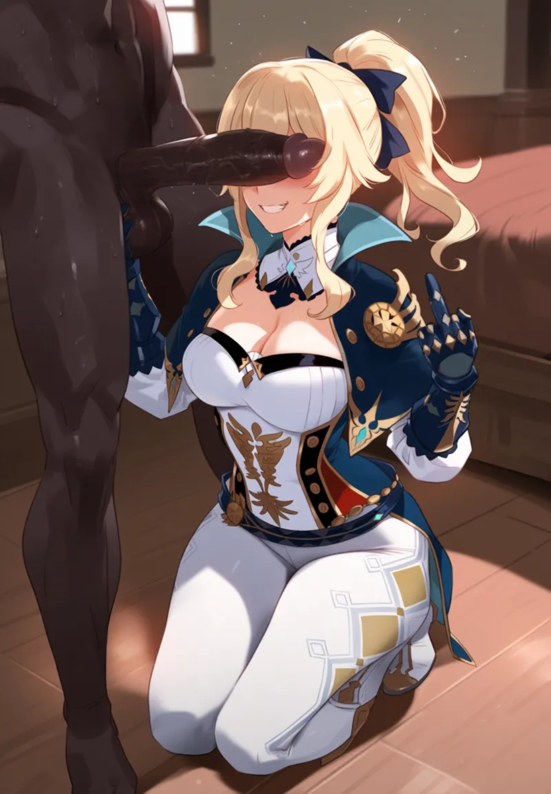 ai generated, big breasts, breasts, cock hungry, cock worship, dark-skinned male, genshin impact, jean gunnhildr, male, penis, samsara ai, sluts