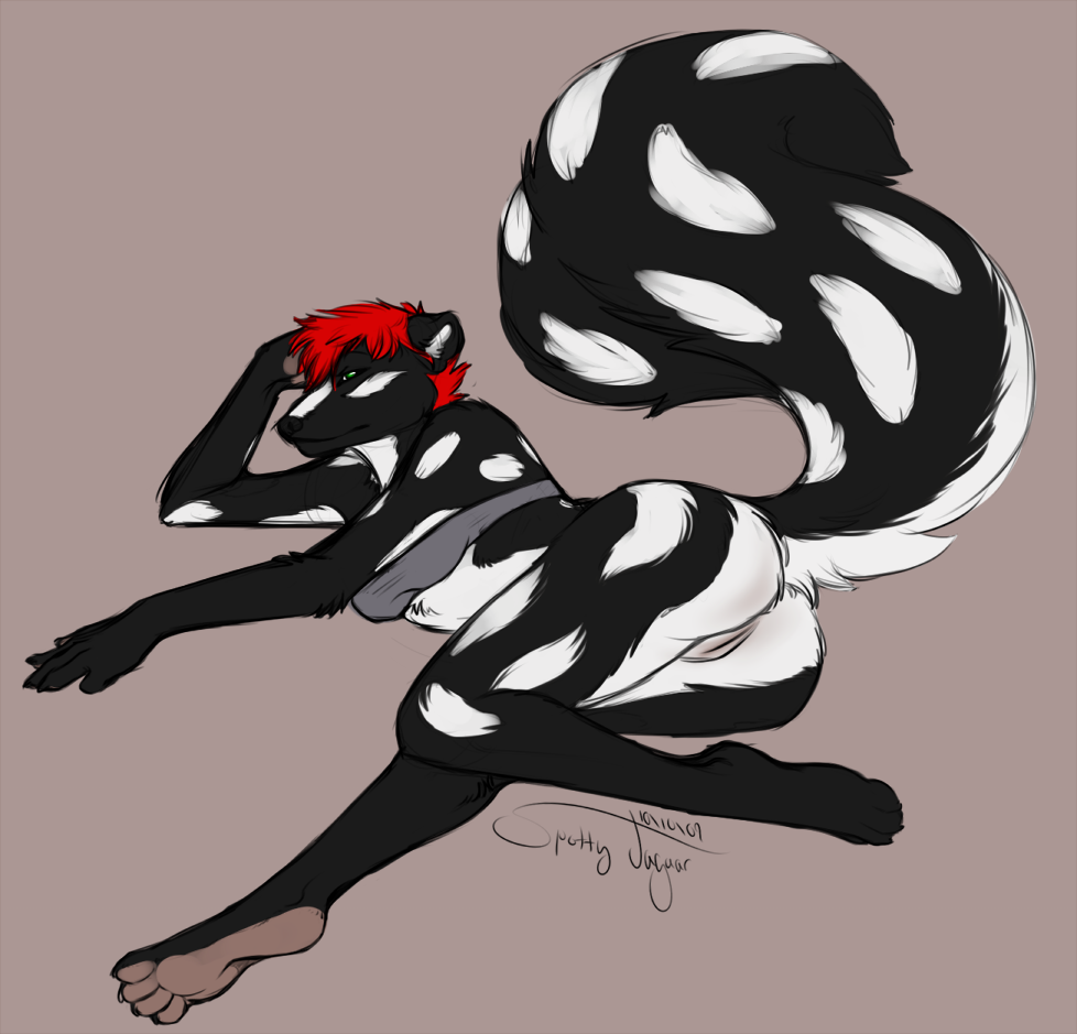 bottomless clover female raised_tail skunk solo spotted_skunk spotty_jaguar spottyjaguar tail