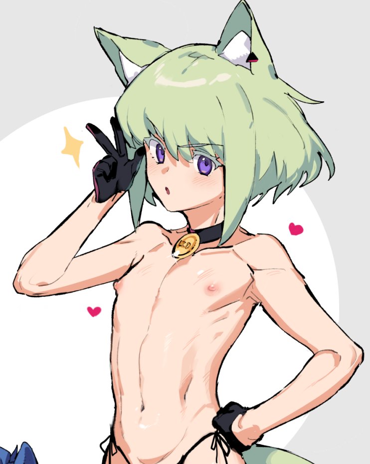 2d, 2d (artwork), androgynous, cat ears, cat tail, collar, femboy, instanttnoodle, lio fotia, male, nipples, promare, twink