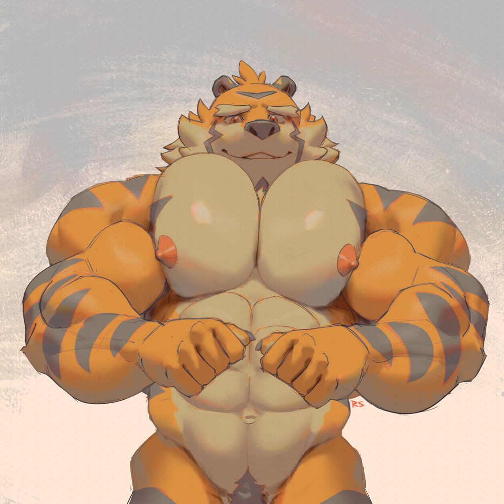 1:1 2025 abs anthro areola barazoku barely_visible_genitalia barely_visible_penis biceps big_muscles big_pecs claws deltoids eyebrows felid flexing flexing_pecs front_view fur genitals grey_background huge_muscles huge_pecs humanoid_genitalia humanoid_penis kemono lifewonders live_a_hero looking_at_viewer male mammal manly muscular muscular_anthro muscular_male navel nipples nude pantherine pecs penis penis_base pubes ripped-saurian ryekie_(live_a_hero) signature simple_background smile solo standing thick_arms tiger tuft
