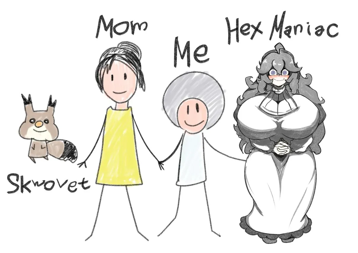 artist request, breasts, female, hex maniac, hex maniac (pokemon xy), huge breasts, meme, pokemon, poorly drawn, tagme