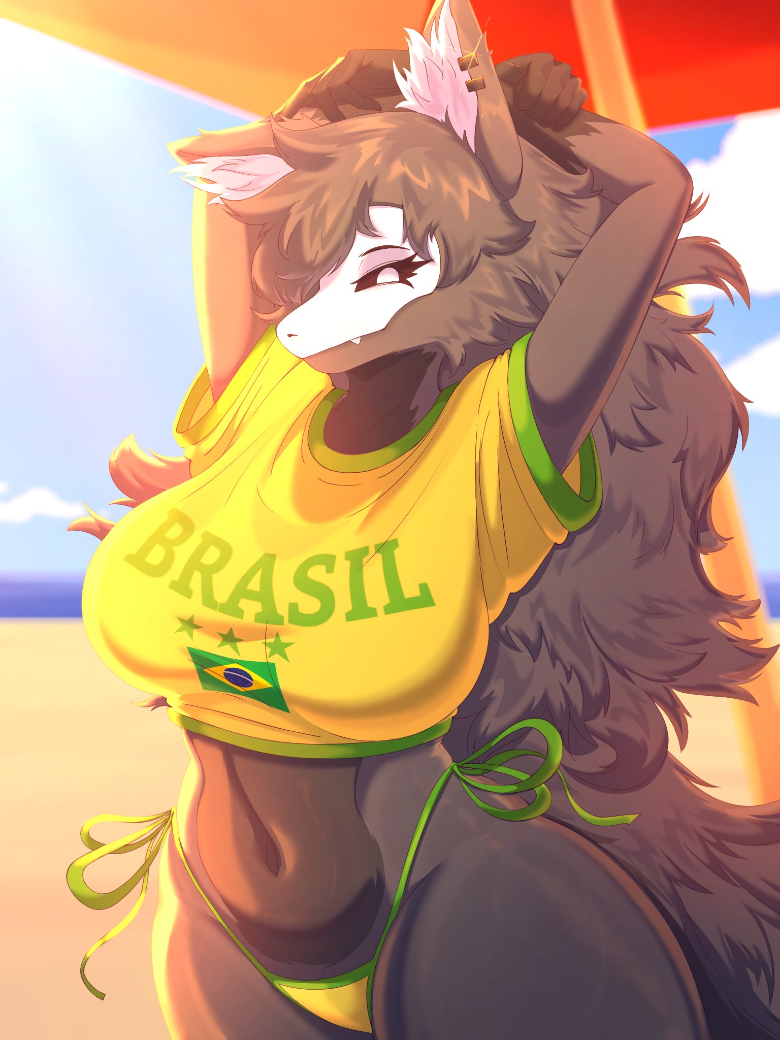 1girls, arms up, big breasts, brasil, brazil, breasts, female, furry, looking at viewer, loupee, mal0, malo, scp foundation, scp-1471, scp-1471-a, solo, wolf, wolf girl