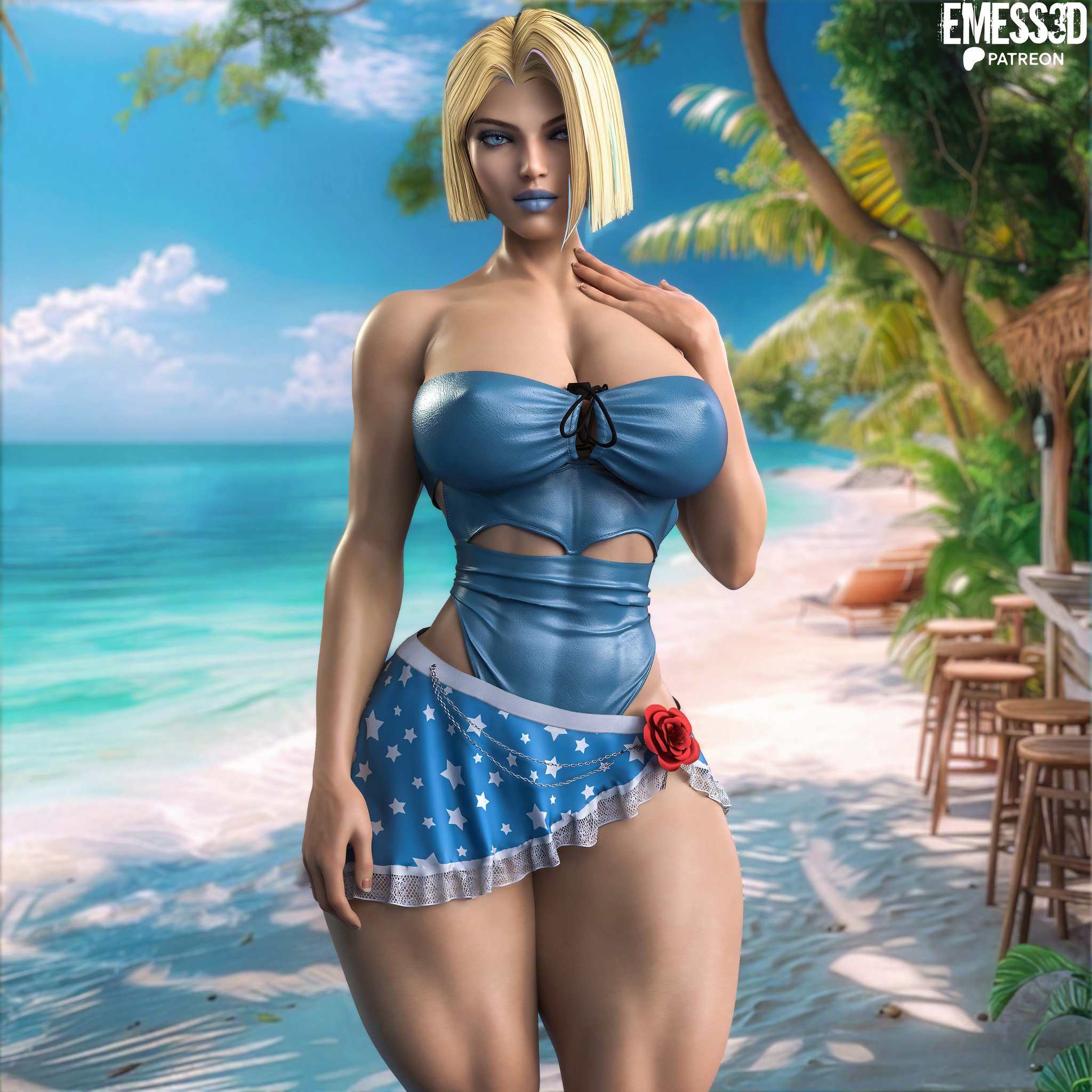 1girls, 3d, abs, ass, big ass, big breasts, big thighs, blonde female, blonde hair, blue eyes, blue lipstick, bob cut, breasts, bust, busty, chest, closed mouth, clouds, curvaceous, curvy, curvy figure, detailed background, emess3d, emma frost, emma frost (marvel rivals), eyelashes, female, hair behind ear, hand on leg, hellfire club, hips, hourglass figure, huge ass, huge breasts, huge thighs, large ass, large breasts, large thighs, legs, legs together, leotard, light skin, light-skinned female, looking at viewer, marvel, marvel comics, marvel rivals, mature, mature female, medium hair, milf, muscular, muscular female, muscular legs, muscular thighs, mutant, mutant (marvel), nipple bulge, palm tree, sea, sky, slim waist, standing, thick, thick hips, thick legs, thick thighs, thighs, voluptuous, waist, white queen, wide hips, wide thighs, x-men