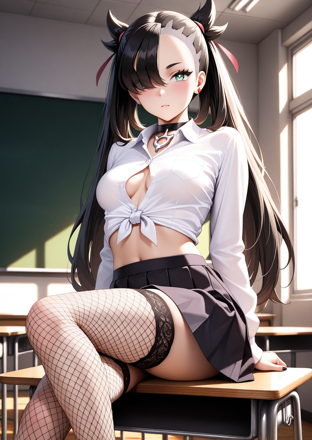 ai generated, female, marnie (pokemon), pokemon, school, school uniform, schoolgirl, skirt
