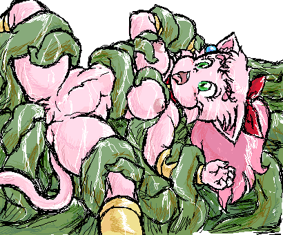 1girls anthro breasts cat feline female fur furry kemono large_breasts long_hair mammal meeya mutabouru pink_fur pink_hair rape rpg_densetsu_hepoi tail tentacle_rape