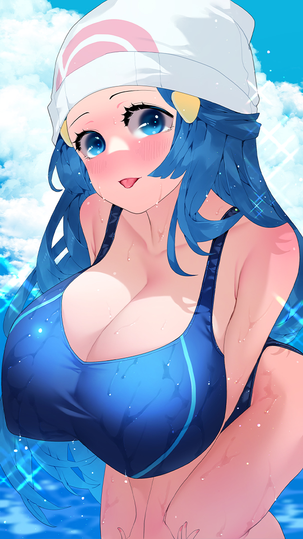 1girls, alternate breast size, breasts, busty, curvaceous, curvy body, curvy female, curvy figure, dawn (pokemon), erect nipples, female, game freak, huge breasts, latex leotard, looking at viewer, milf, nintendo, nipple bulge, nipples, nipples visible through clothing, pokemon, pool, solo female, solo focus, sumisumii, tagme, voluptuous female, wet clothes
