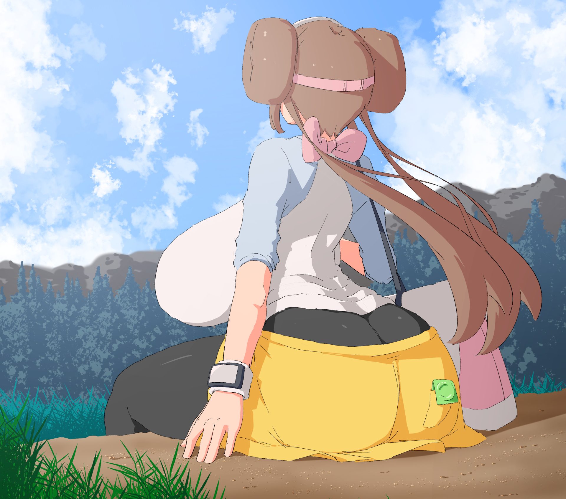 1girls, alternate breast size, ass, back view, bag, big ass, big breasts, boobs, breasts, brown hair, bubble ass, bubble butt, busty, condom, condom packet strip, curvaceous, curvy, curvy body, curvy female, double bun, female, female focus, game freak, hanging breasts, huge breasts, large breasts, leggings, nintendo, no bra, pokemon, pokemon (game), pokemon bw2, rosa (pokemon), sitting, skirt, solo, solo female, thick thighs, thighs, tight clothing, voluptuous, woohyoot