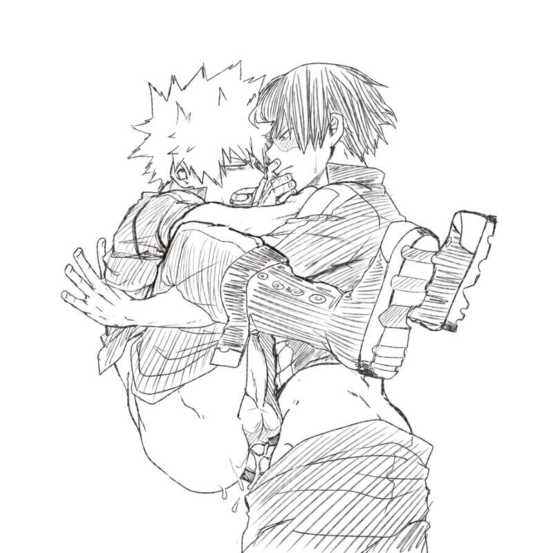 2boys, gay, katsuki bakugou, male, male only, monochrome, my hero academia, nightlykrumbs, shouto todoroki, yaoi