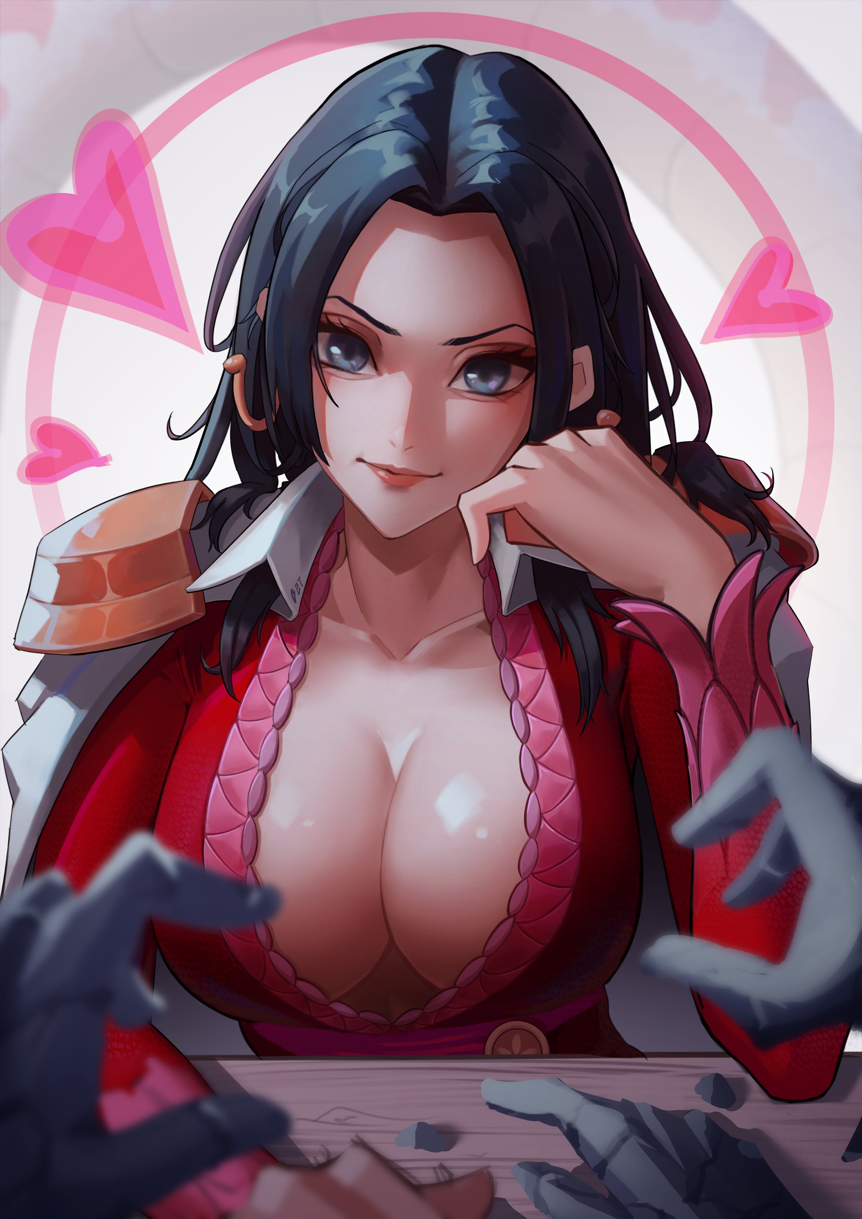 1girls, artist request, big breasts, black hair, black-haired female, boa hancock, breasts, female, male, mero mero no mi, one piece, petrification, unseen character