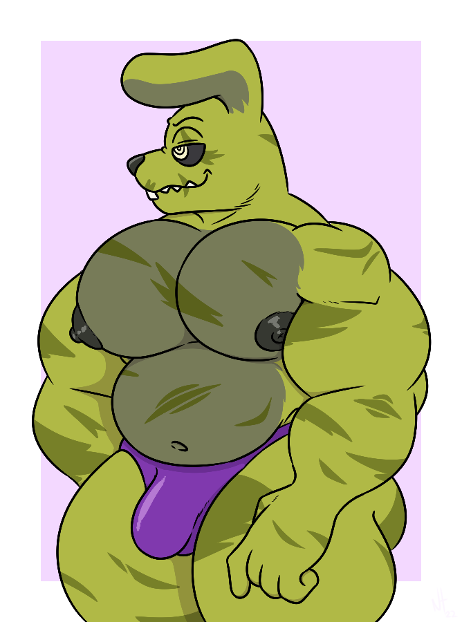 1boy anthro ass bara big_butt big_pecs clothing dark_eyes eyebrows five_nights_at_freddy's five_nights_at_freddy's_3 gay genitals green_body lagomorph leporid male male_only mammal muscular muscular_male nipples nt6969 nth6969 pecs rabbit scottgames scut_tail short_tail solo springtrap springtrap_(fnaf) underwear video_games