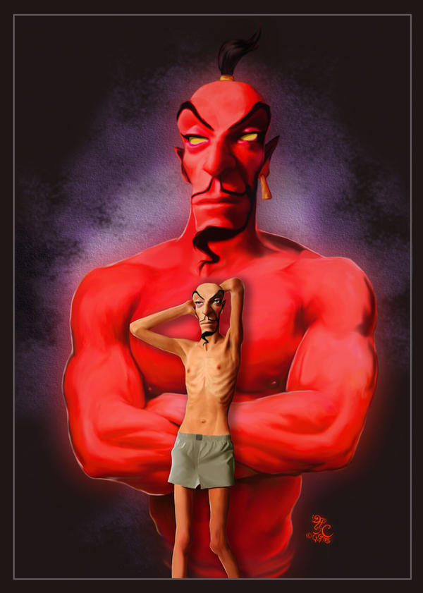 aladdin boxers disney genie jafar lcslayer male male_only muscles muscular muscular_male posing red_skin skinny villain