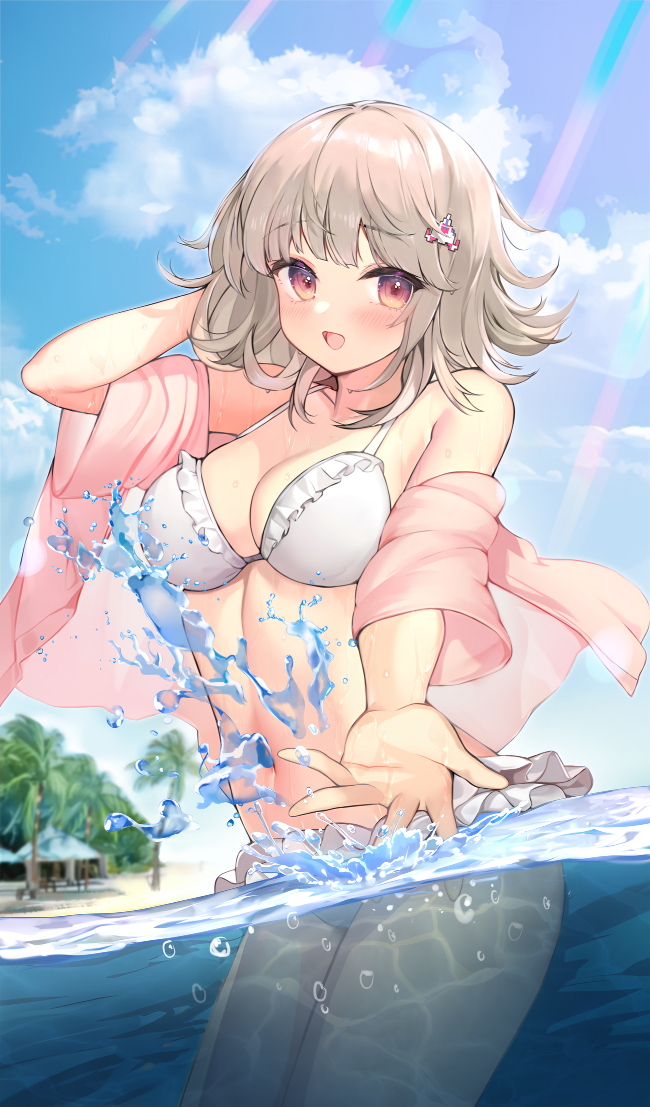 aimee (emi), beach, bikini, bikini bottom, bikini top, breasts, danganronpa, danganronpa 2: goodbye despair, female, female only, large breasts, nanami chiaki, smooth skin, super danganronpa 2