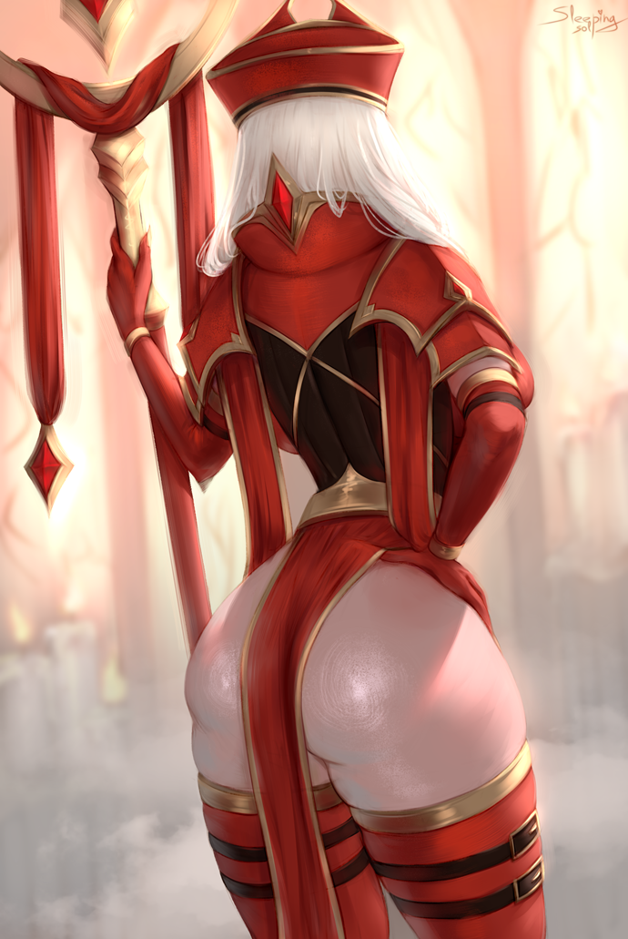 1girls, ass, back view, big ass, female, female only, hand on hip, loincloth, priest (warcraft), sally whitemane, scarlet crusade, shiny ass, sleepingsol, solo, thick thighs, white hair, world of warcraft