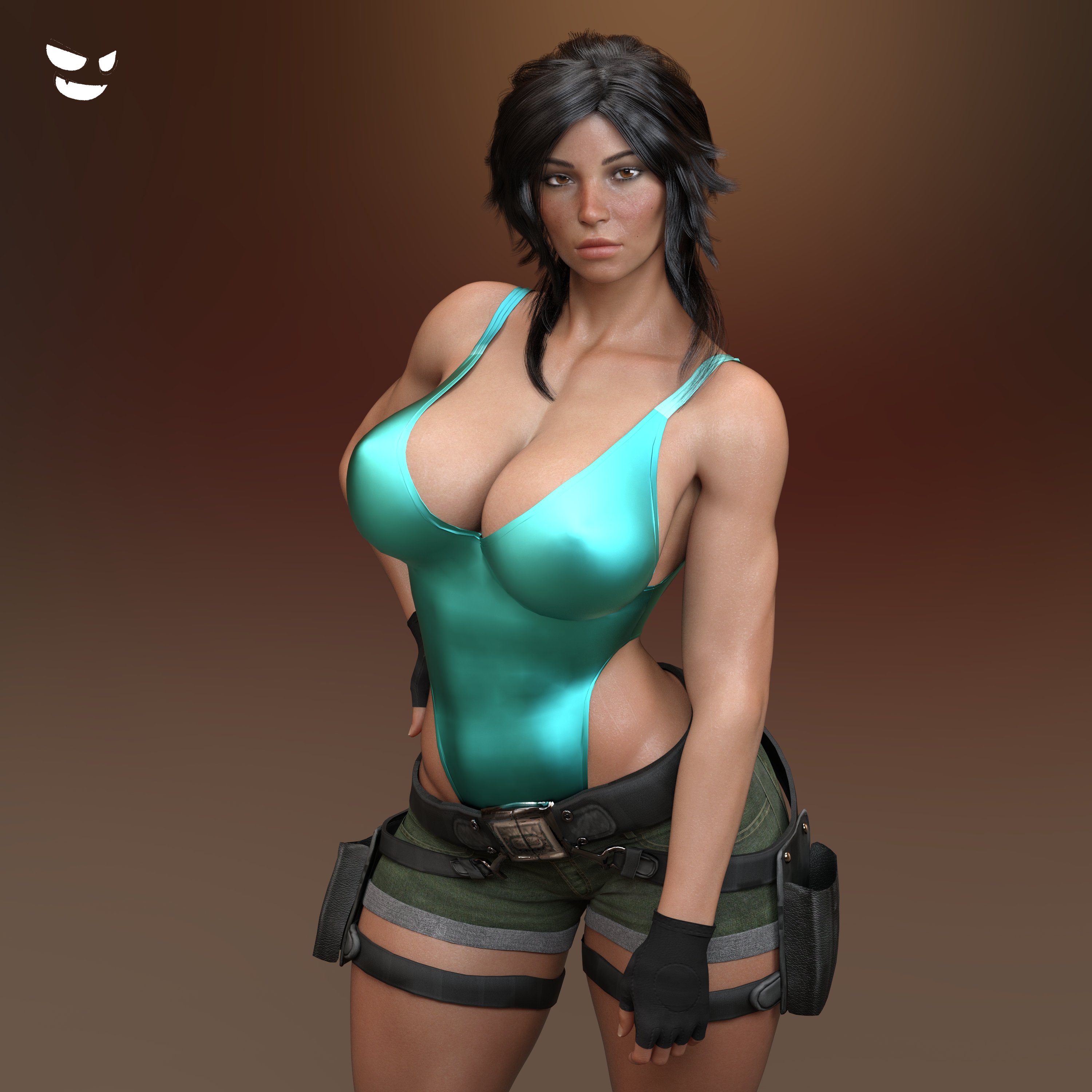 1girls, 3d, big breasts, breasts, cleavage, female, female only, gm studios, lara croft, lara croft (survivor), short shorts, shorts, solo, solo female, thick thighs, tomb raider, tomb raider (survivor)