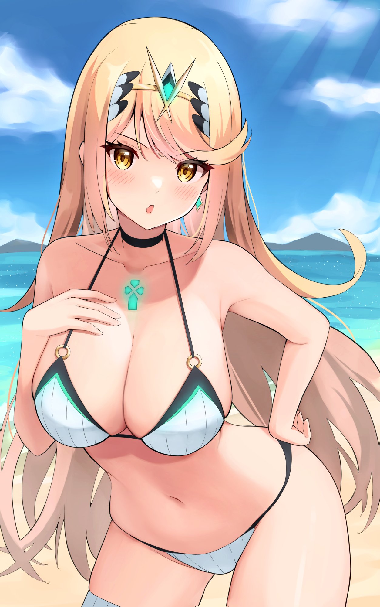 breasts, female, female only, looking at viewer, mythra, nintendo, open mouth, plo1154, solo, tagme, xenoblade (series), xenoblade chronicles 2