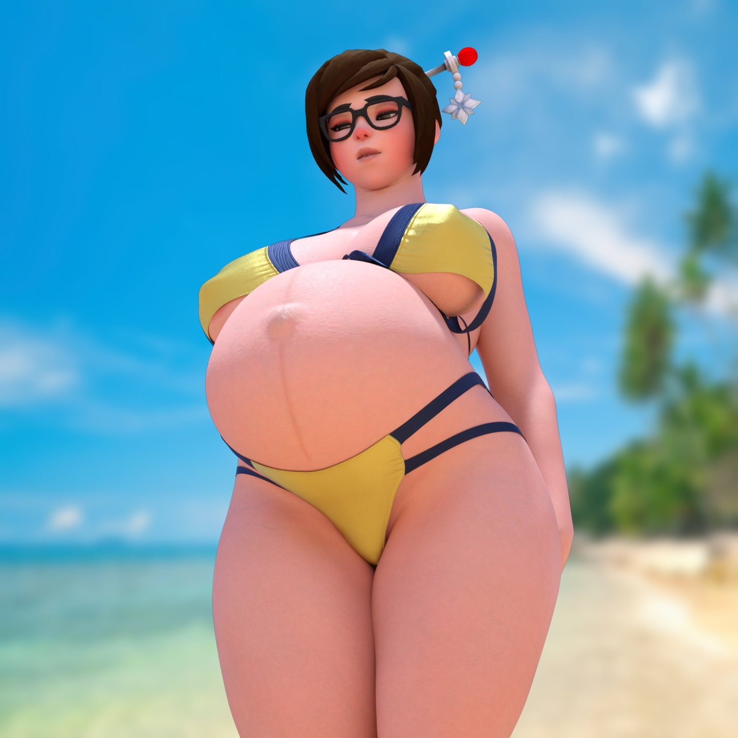 1girls, 3d, asian, asian female, breasts, breedingduties, eyewear, female, female only, glasses, huge belly, huge breasts, mei (overwatch), overwatch, pregnant, ready to pop, solo