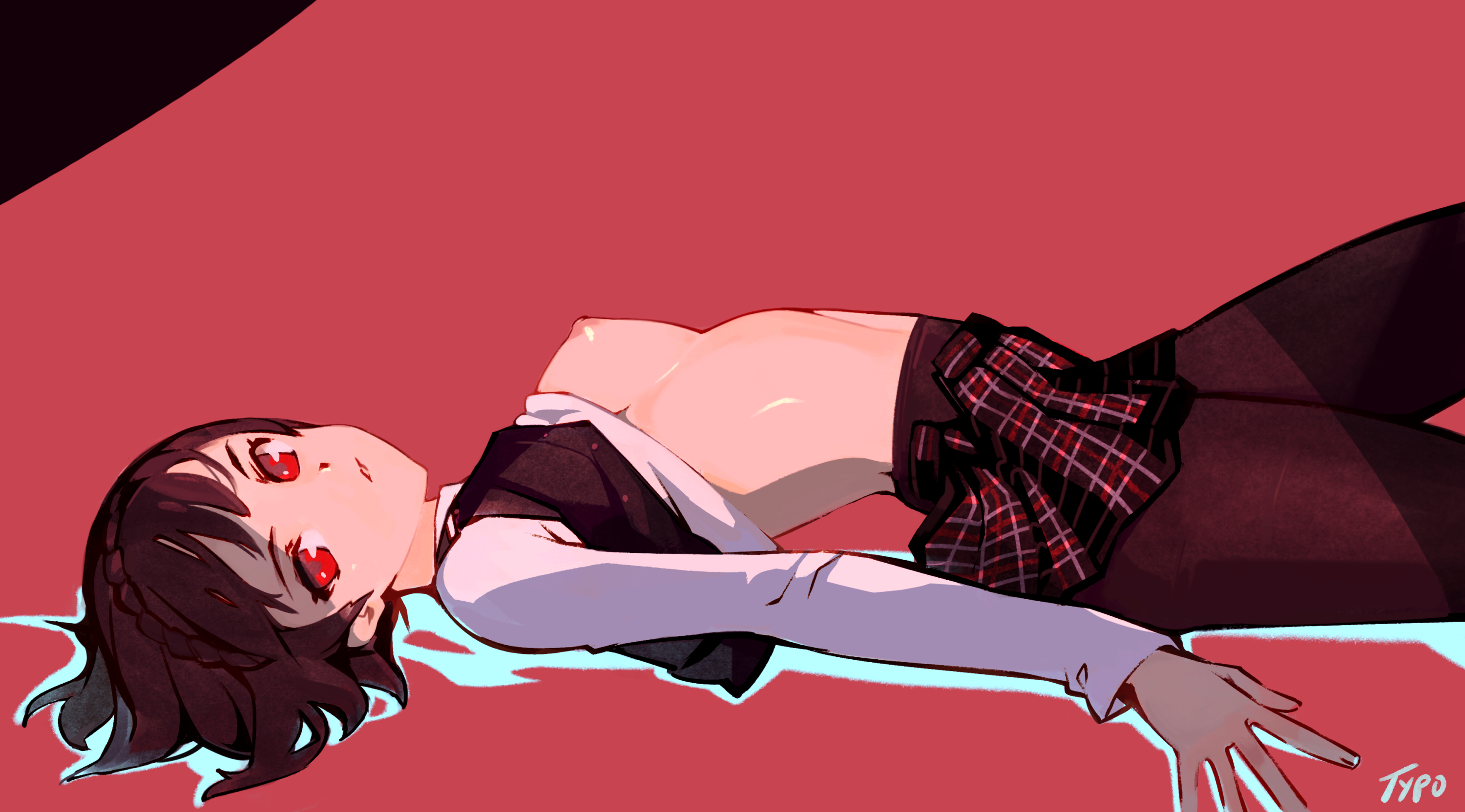 1girls, atlus, bottomless, breasts, brown hair, exposed breasts, female, female only, looking at viewer, makoto niijima, on back, optionaltypo, persona, persona 5, pussy, school uniform, short hair, skirt, solo, solo female